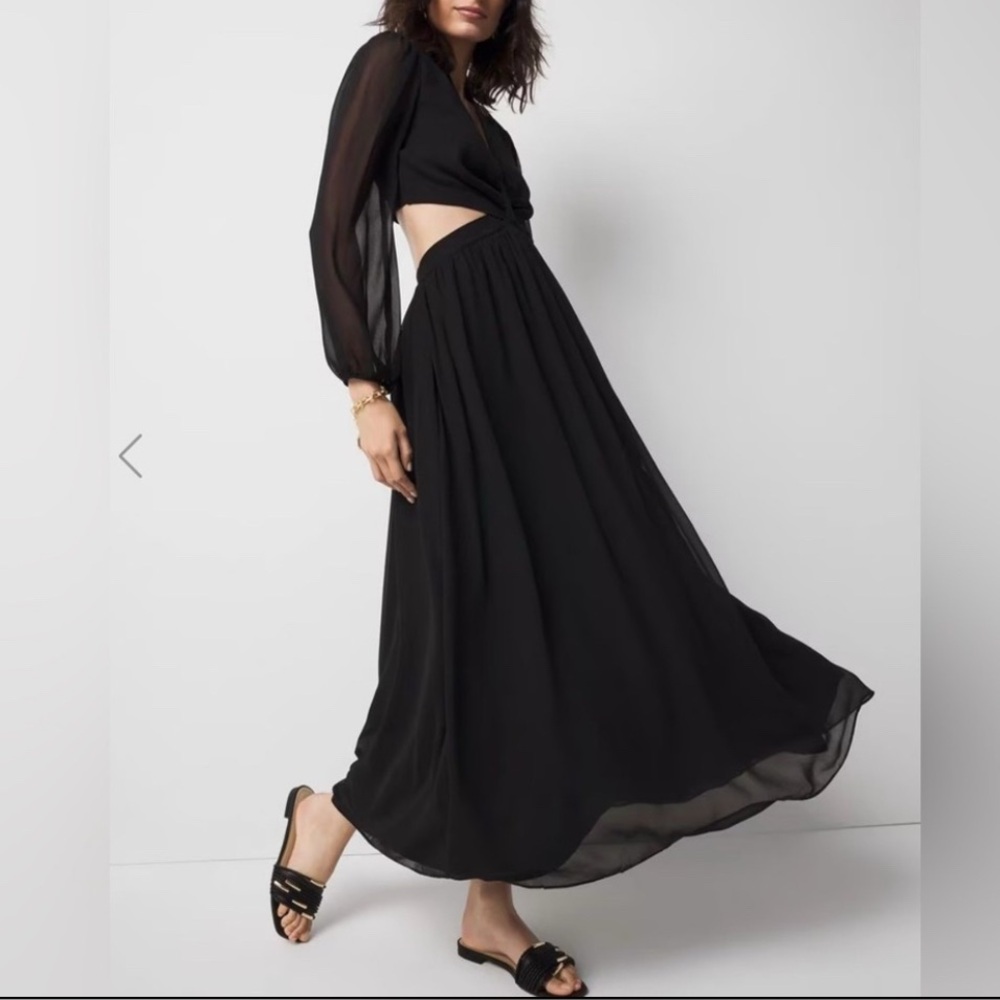 WHBM LS Drama Cutout Maxi Dress Black NWT 10 570346937